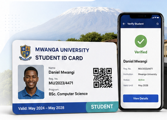 Illustration of a student ID card and the mobile verification app